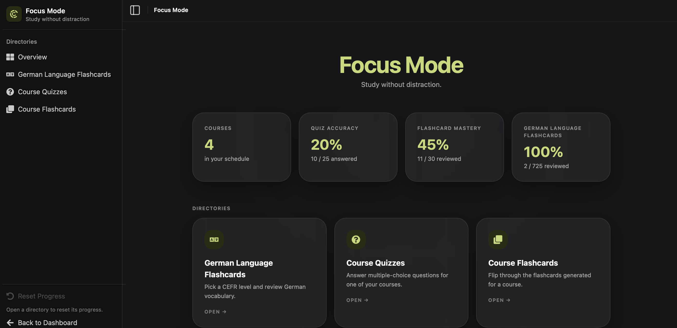 Focus Mode with a collapsed sidebar and a single active task in a minimal layout